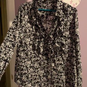 Karl Lagerfeld black & white long sleeve blouse M